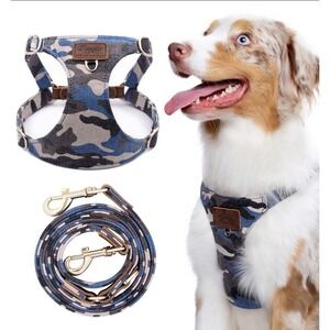 Blue Camo Canvass Dog Harness And Matching Leash By‎ Puppies Medium